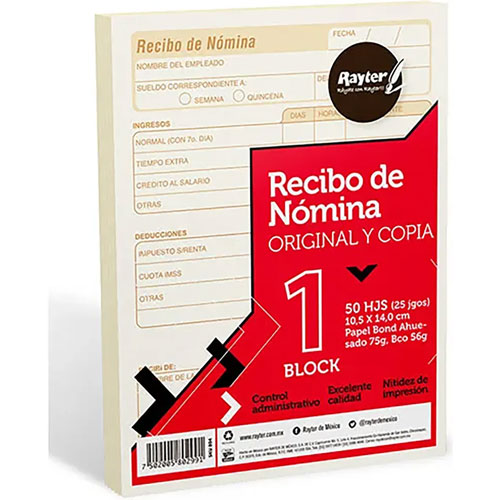 Foto de Recibo Nomina Rayter Blanco 1/4 25 Hojas Con 1 Pieza 