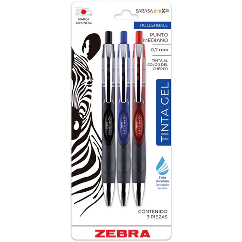 Foto de Roller De Gel Zebra Sarasa Dry X30 Basico Con 3 