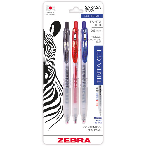 Foto de Roller De Gel Zebra Sarasa Study Basicos Con 3 