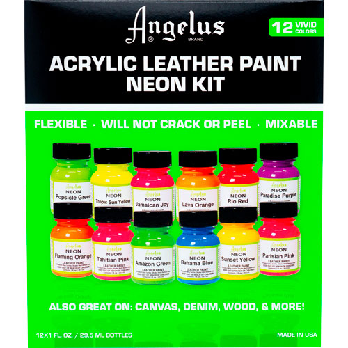 Foto de Set 12 Pinturas Neon Acrílicas Para Cuero Angelus 