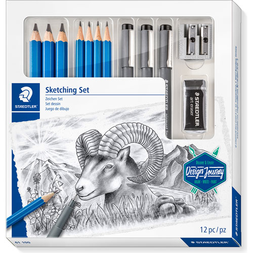 Foto de Set Staedtler Con 7 Grafitos 3 Estilografos Sacapuntas Y Goma 