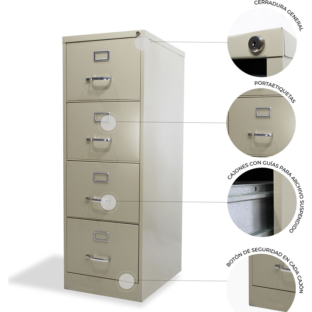 ARCHIVERO HIRSH 14120 METALICO OFICIO 4 GAV GRIS | Hirsh | lumen.com.mx