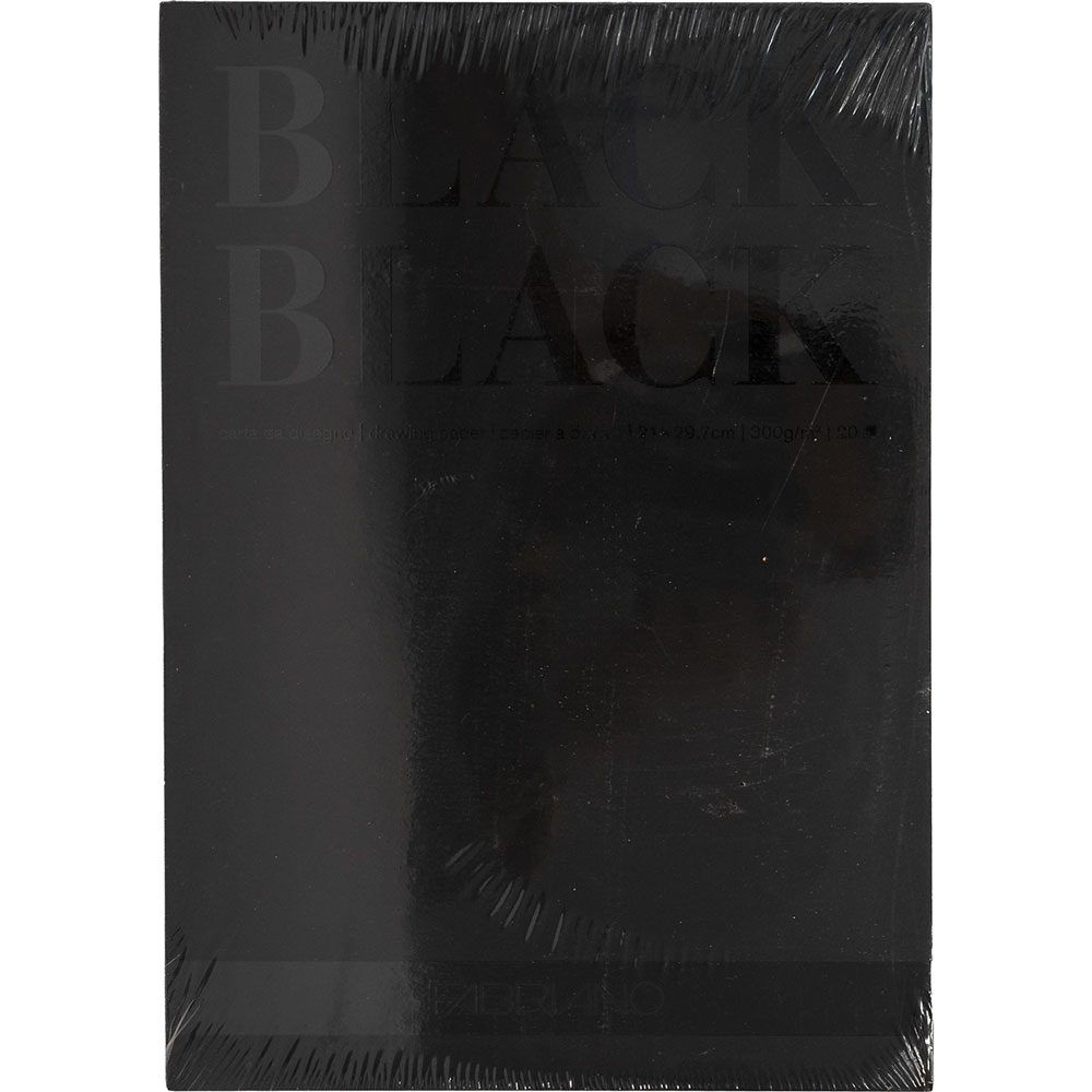 FABRIANO Black Black - Bloc Papier Ultra Noir A4 300 G/m² - 20 Feuilles, Surface Lisse Pour Pastel, Crayons De Couleur Et Marqueurs