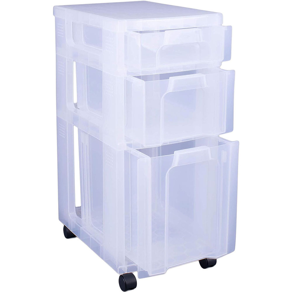 Cajonera Really 1x7+1x12+1x25L 3 cajones con ruedas transparente Papelería Lumen