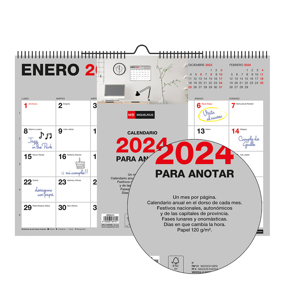 Miquelrius - Calendario Sobremesa 2023 Completo - Tamaño A5 - Con Espacio Para Anotar - Español