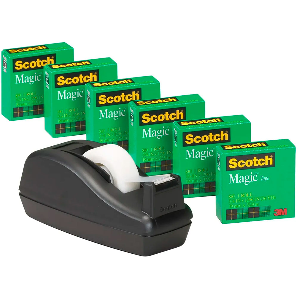 Cinta Adhesiva Scotch Magic con Dispensador 3/4 Pulgada Paquete con 6