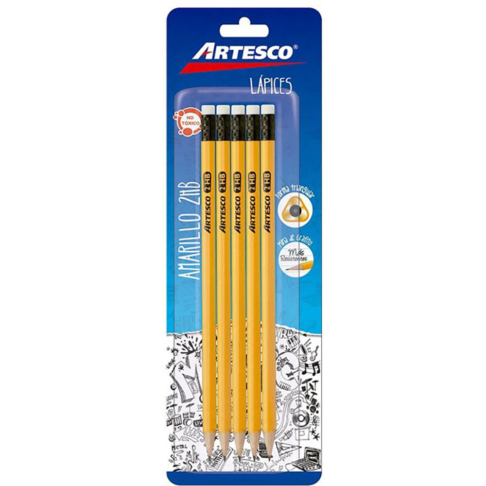 Lápiz Escolar Artesco Triangular HB con Goma con 5 Piezas