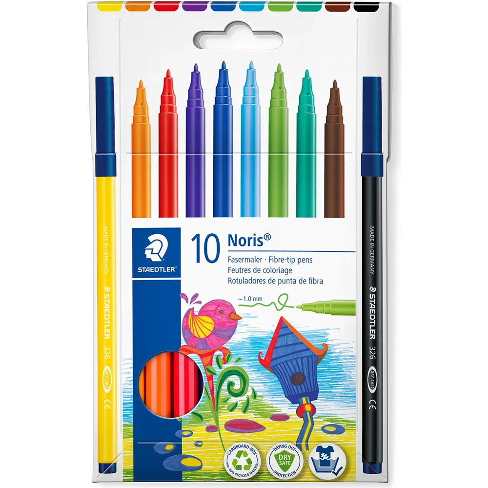STAEDTLER Noris 326 Fasermaler – 20 Stifte, Wasserbasierte Tinte, Sortierte Farben, In Kartonpackung