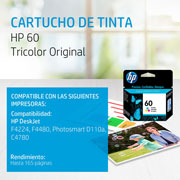 Foto de CARTUCHO DE TINTA HP 60 TRICOLOR ORIGINAL CC643WL 