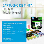 Foto de CARTUCHO DE TINTA HP 662XL TRICOLOR ORIGINAL (CZ106AL) 