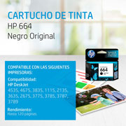Foto de CARTUCHO DE TINTA HP 664 NEGRA ORIGINAL (F6V29AL) 