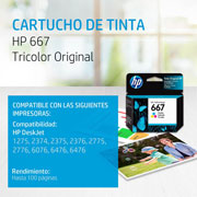 Foto de Cartucho De Tinta Hp 667 Tricolor Original (3Ym78Al) 