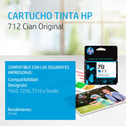 Foto de Cartucho para plotter HP 712 para modelos para modelos DesignJet T250,T650,T210 cyan con 29ml 