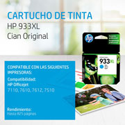Foto de CARTUCHO DE TINTA HP 933XL CIAN ORIGINAL (CN054AL) 