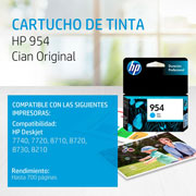 Foto de CARTUCHO DE TINTA HP 954 CIAN ORIGINAL (L0S50AL) 