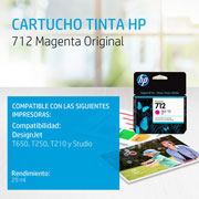Foto de Cartucho para plotter HP 712 para modelos para modelos DesignJet T250,T650,T210 magenta con 29ml 