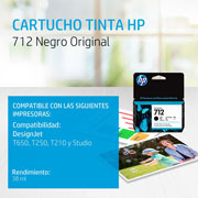 Foto de Cartucho para plotter HP 712 para modelos para modelos DesignJet T250,T650,T210 negro con 29ml 