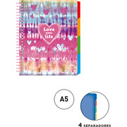 Foto de Cuaderno forma francesa Senfort Tie Dye Love espiral cuadro chico 120 hojas 