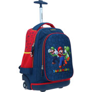 Foto de Mochila Escolar azul con rueditas de  Mario Bros Y Luigi marca Chenson 