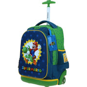 Foto de Mochila Escolar Chenson Mario Bros Y Yoshi Con Ruedas Azul 