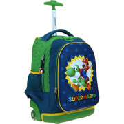 Foto de Mochila Escolar Chenson Mario Bros Y Yoshi Con Ruedas Azul 
