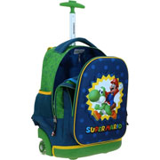 Foto de Mochila Escolar Chenson Mario Bros Y Yoshi Con Ruedas Azul 