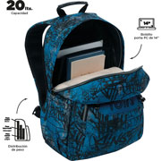 Foto de Mochila Escolar Totto Acuarela Azul y Negro 