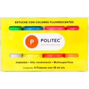 Foto de Pintura Acrílica Set con 8 Piezas de Acrilico Politec 30 ml Neon 