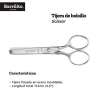 Foto de Tijeras Para Oficina De Bolsillo Barrilito 11.4Cm Con 1 Pieza 