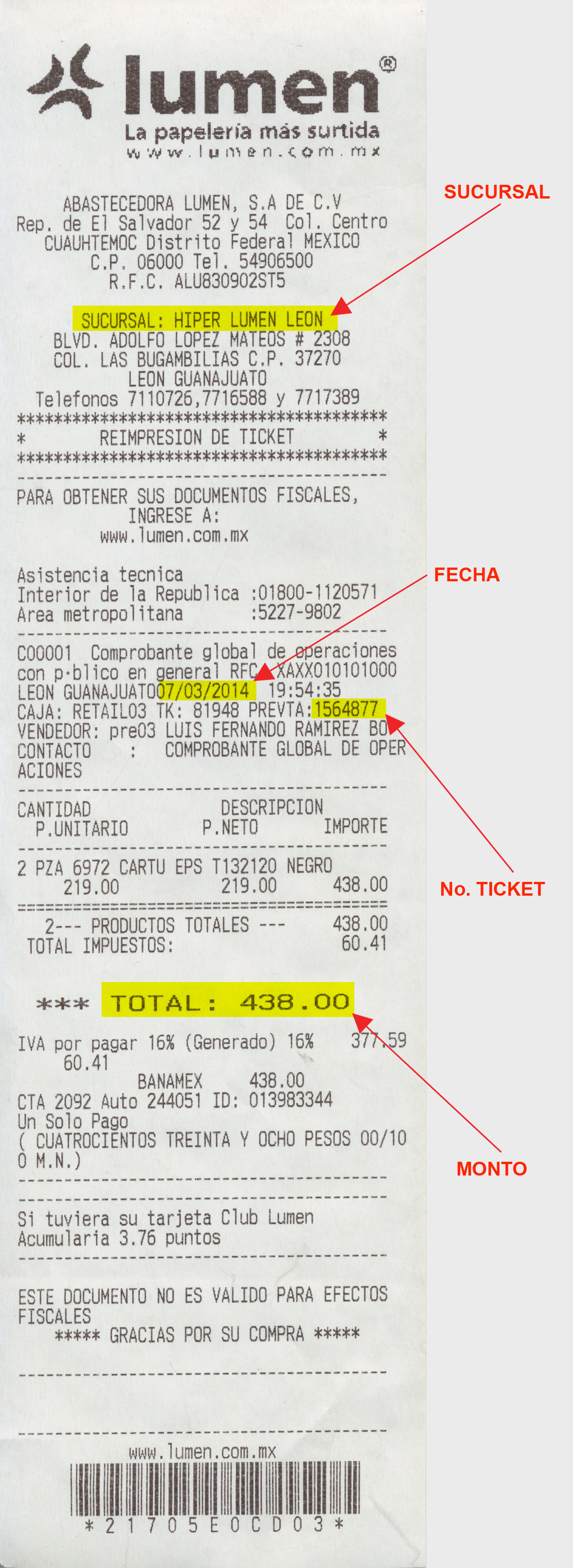 Ejemplo de ticket de compra